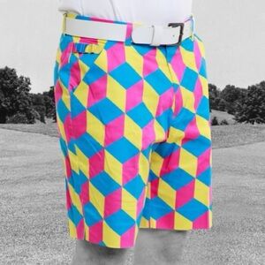 Royal & Awesome ‘Diamonds In The Rough’ Golf Shorts Colourful Geometric Men's 34